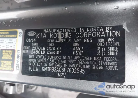 2014 Kia Sportage Lx z USA, uszkodzony, nr VIN KNDPB3AC6E7602595